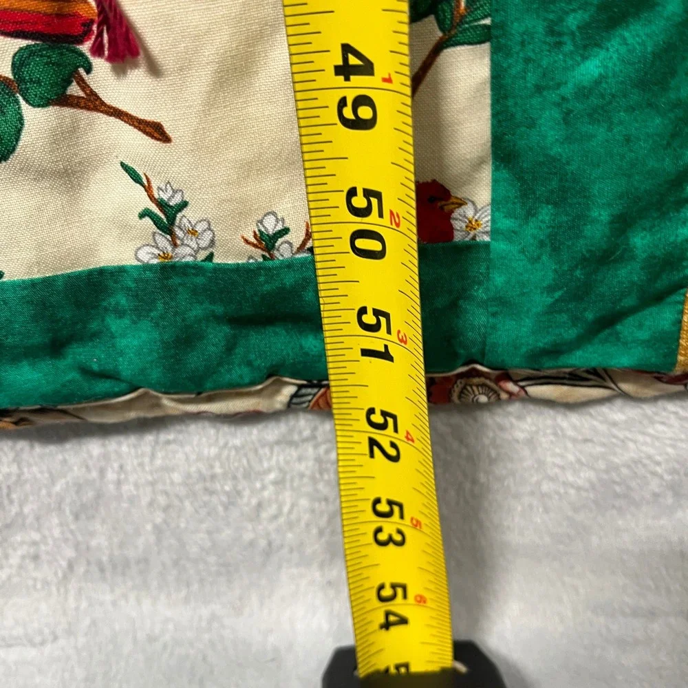 Handcrafted Bird Patchwork Tied Quilt 52x34 Green Gold Floral Reversable